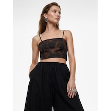Koton Viskon Kumaş Floral Desenli İp Askılı Crop Büstiyer Kahverengi Desenli 6sak30094ew