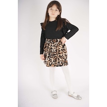 Miniko Kids Kız Çocuk Leopar Cep Model Etekli Kol Detaylı Takım Siyah