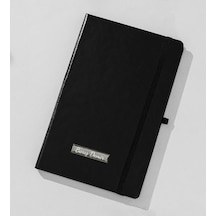 Kişiye Özel Siyah Renk Kapaklı Lastikli Çizgili Defter, Not Defteri