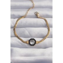 Ezoconcept 316l Çelik Gold Renk Zirkon Taşlı Mineli İtalyan Zincir Serenay Bileklik 001