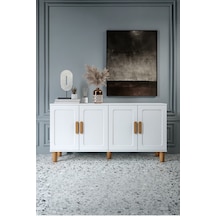 Flora Bohem Konsol 4 Kapaklı Mdf Mebran Kapak 160 Cm Modern Salon Konsolu Beyaz