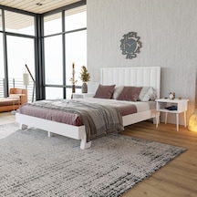 Hüma Model Beyaz Renk Çam Ahşap Karyola Dikey -274 160 x 200 CM