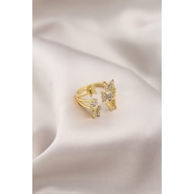 Gold Renk Metal Kelebek Model Kadın Yüzük Altın