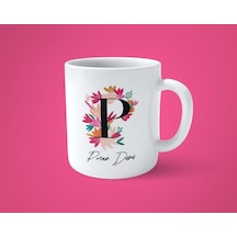 Renkli Çiçekli P Harfli Kişiye Özel İsimli Baskılı Kupa Bardak