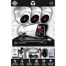 Turkno 4 Kameralı Karia 3 İç Kamera Set 1 TB HDD Full HD Gece Görüşlü Güvenlik Kamerası Sistemi
