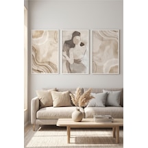 Beyaz Ahşap Çerçeveli Soyut İnsan Figürü Bej Modern Duvar Tablosu 3 Lü Set Beyaz - 865057320 Beyaz