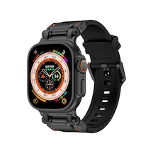 Mobilteam Watch Ultra 49mm Uyumlu Clo- Krd-101 Titanyum Metal Başlıklı Silikon Kordon-siyah