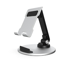 Cbtx Tm13 Yuvarlak Tabanlı Katlanır Tablet Standı Mini Dönen Telefon Standı Ayarlanabilir Cep Telefonu Tutucu - Gümüş