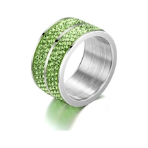 Açık Yeşil Yeni Titanyum Çelik Altı Sıralı Tam Zirkon Yüzük Avrupa Ve Amerika Moda Paslanmaz Çelik Çift Kakma Zirkon Yüzük El Aksesuarları 13 Açık Yeşil