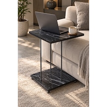 Sulorahome Tekerlekli Mermer Desenli Laptop Ve Servis Sehpası Siyah Siyah Mermer