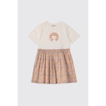 Panço Liberty Kumaş Çiçek Desenli Kız Bebek Örme Elbise 5611gb26008 Pembe