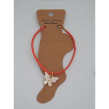 Glamglamour Turuncu Süvet Deri Kelebek Sallantılı Kadın Halhal Turuncu