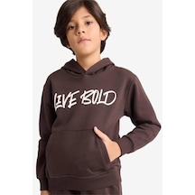Defacto Kapüşonlu Baskılı İçi Yumuşak Tüylü Sweatshirt Erkek Çocuk E9598A825AU Kahve