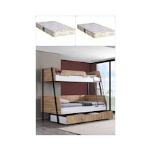 Ranza, Alba Geniş Yavrulu Ranza, 120x200 Cm - 90x200 Cm - Ceviz-beyaz + 2 Comfort Yatak 90 X 190 CM