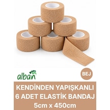 5cm 6'lı Set Kendinden Yapışkanlı Elastik Bandaj, Kohesiv Bandaj 5cm X 4.5m Spor, Bilek, Ayak Bileği, Veteriner Bandajı Bej
