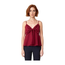 Ersefa Fitted Kalıp Keten Görünümlü Kolsuz Bluz %100 Polyester Günlük Ku Koyu Kırmızı
