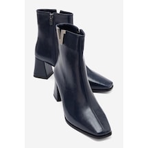 Luvi Shoes Lean Lacivert Cilt Tokalı Kadın Kalın Topuklu Bot
