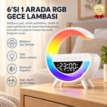 6'sı 1 Arada Kablosuz Şarjlı Rgb Gece Lambası Bluetooth Hoparlör Ve Alarm Saat-1755