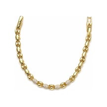 Balenbi Jewelry 14k Gold Renk Zirkon Taş Detaylı Zincir Desenli Kararmaz Çelik Kadın Bileklik 1190 Altın