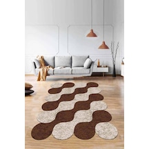 Kahverengi Daire Desenli Kaymaz Taban Lazer Kesim Halı Ar163n11