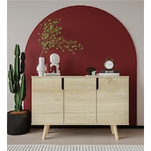 Verona 120 Cm Konsol, Kahve Köşesi, Tv Ünitesi, Çok Amaçlı Ahşap Ayaklı Konsol Safir Meşe