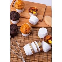 Kağıt Muffin Kek Ve Sufle Kapsülü Beyaz Içi Metalik Gold 10'lu Goldcakes