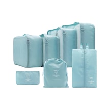 7 Parça Taşınabilir Ambalaj Küpleri Seyahat Kozmetik Ayakkabıları Için Seyahat Organizatörleri Açık Mavi