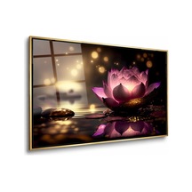 Bokeh Işığında Pembe Nilüfer Gold Çerçeveli Cam Tablo