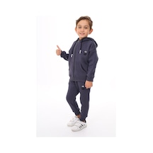 Toontoy Kids Toontoy Erkek Çocuk 2'li Takım Baskılı Kapüşonlu Fermuarlı Cepli Sweatshirt & Beli Paçası Lastikli Jogger Eşofman Altı - 3 İplik Şardonlu Füme