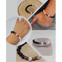 Opal Pembe-siyah Renk & Oniks Taşı 8mm Unisex Tasarım Bileklik Ha Çok Renkli