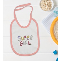 Bk Kids Super Girl Tasarımlı Pembe Bebek Mama Önlüğü