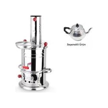 Zarif Iş Krom Odunlu Kömürlü Demlikli 3.5 L Semaver Inox Gri