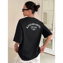 Kind Hearted T-shirt - Siyah Baskılı Oversize Bisiklet Yaka Kısa Kol Tişört Siyah