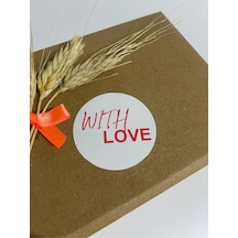 With Love Kırmızı Yazılı Beyaz Yuvarlak Yapışkanlı Etiket 3x3 Cm 150 Adet