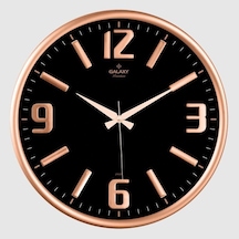 Galaxy Premium Serisi Metal Çerçeveli Kabartma Rakamlı Bombe Camlı 35 Cm Duvar Saati Bakır -siyah 0240-beyaz-şekilli-48cm