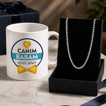 Bk Gift Kişiye Özel Babalar Günü Tasarımlı Beyaz Kupa & Forse Zincir Kolye -11, Babalar Günü Hediyesi Gümüş