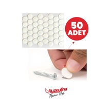 Yapışkanlı Vida Tapası Tıpası - Beyaz - Vida Kapatıcı Kapağı 50 Adet