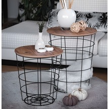 Tel Saklama Sepetli Zigon Metal Orta Sehpa 2’li