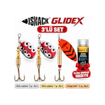 Fishack Glidex 3'lü Döner Kaşık Seti + Klima Bombası - Silver Ladybug 5 Gr No:2 + Silver Ladybug 7 Gr No:3 + Orange Flash 12 Gr No:4