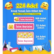 Emoji Temalı Okul Kreş Kişiye Özel İsim Etiket Seti - Model 32 Çok Renkli