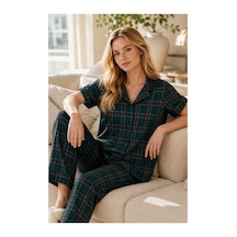 Rindahomewear Kadın Milan Kısa Kol Düğmeli Pijama Takımı Yeşil