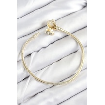 Pirinç Charm Zirkon Taşlı Yonca Model Gold Renk Kadın Bileklik - Lisinya Çok Renkli