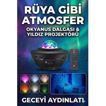 Galaksi Yıldız Projektörü Ve Bluetooth Hoparlör 10 Renk Modlu Okyanus Dalgalı Gece & Disko Lambası Renkli