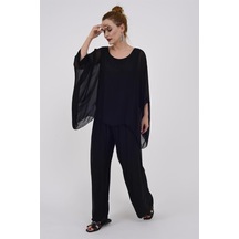 İtalyan Yarasa Kol İpek Bluz-8869 Siyah