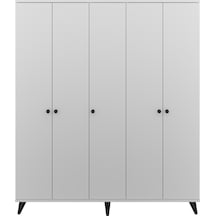 Simple Gardırop 7 Raflı 5 Kapaklı 2 Askılı 150x44x176 Beyaz Beyaz
