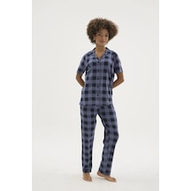 Kocabey Kkt-26158k Kadın Apaj Yaka Düğmeli Pijama Takımı Füme