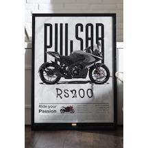 Bajaj Rs200 Siyah Ahşap Çerçeveli Poster, Dekoratif Motosiklet Duvar Tablosu