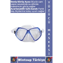 Gözlük Konforlu Sızdırmaz Buğu Önleyici Temperli Cam Ayarlanabilir Deniz Dalış Yüzücü Maskesi Mavi Çok Renkli