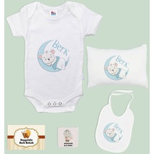 Bk Kids Kişiye Özel İsimli 5 Parça Beyaz Bebek Body Zıbın Yastık Hediye Seti, Yeni Doğan Bebek Giyim Hediyesi-6
