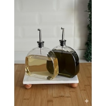 Qerhome 2'li Mermer Stantlı Gümüş Başlıklı Yağlık&sosluk Seti 500 Ml Marbella Beyaz
